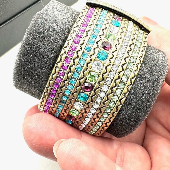 POV Womens Watch Multi Crystal Bronze Tone Hinged Bangle Bracelet NIB - Picture 3 of 6